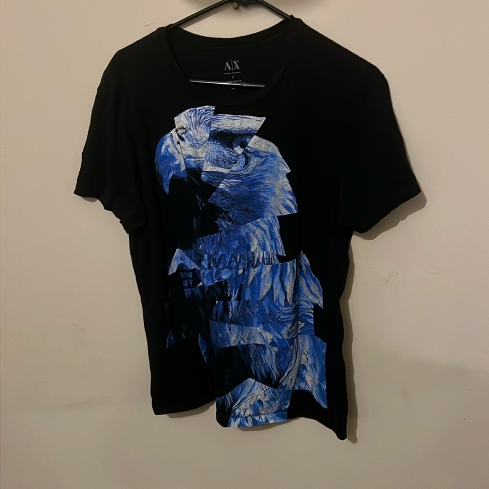 Armani exchange men’s size large black t shirt blue and white eagle design